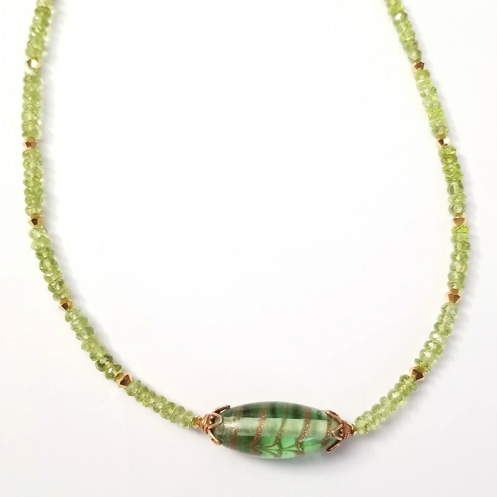 Peridot necklace gemstone bead necklace art glass gem stone handmade - Picture 4 of 16